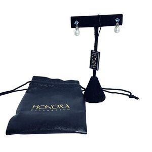 Honora Sterling Silver, Pearls And Blue Topaz Rhinestone Earrings (5977-1-2)